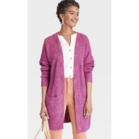 Knox Rose Sweaters - Knox Rose Marled Open front Long Cardigan Sweater Fuchsia Size S